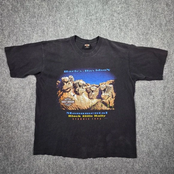 Harley Davidson T Shirt Mens XL Black 1995 Sturgis Black Hills Rally Vintage Tee - Picture 2 of 16